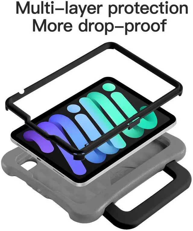 Alt view image 3 of 5 - LeiJue Kids Case for iPad Mini 7 (A17 Pro) 2024 /iPad Mini6 2021, Light Weight Heavy Duty/Shockproof/Drop Proof with Handle/Kickstand, Child Friendly Cover for iPad Mini 7th/6th Gen 8.3inch (Grey)