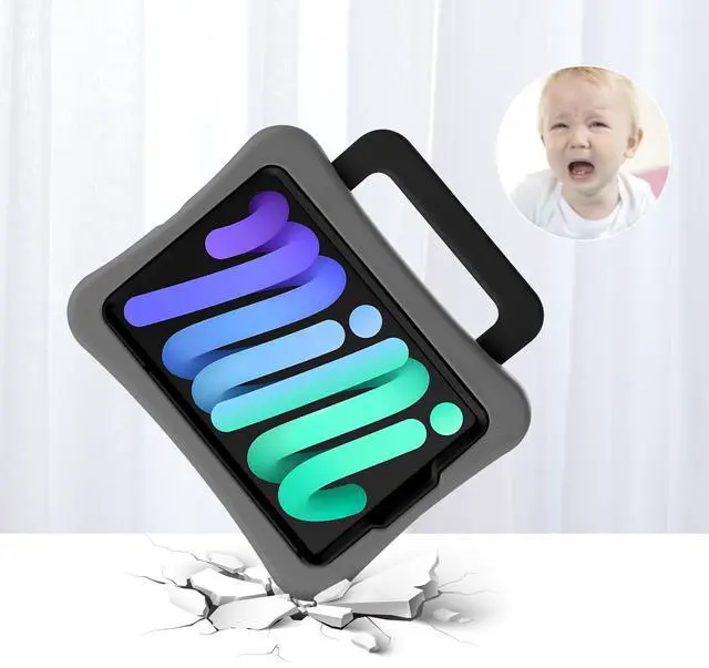 Alt view image 4 of 5 - LeiJue Kids Case for iPad Mini 7 (A17 Pro) 2024 /iPad Mini6 2021, Light Weight Heavy Duty/Shockproof/Drop Proof with Handle/Kickstand, Child Friendly Cover for iPad Mini 7th/6th Gen 8.3inch (Grey)