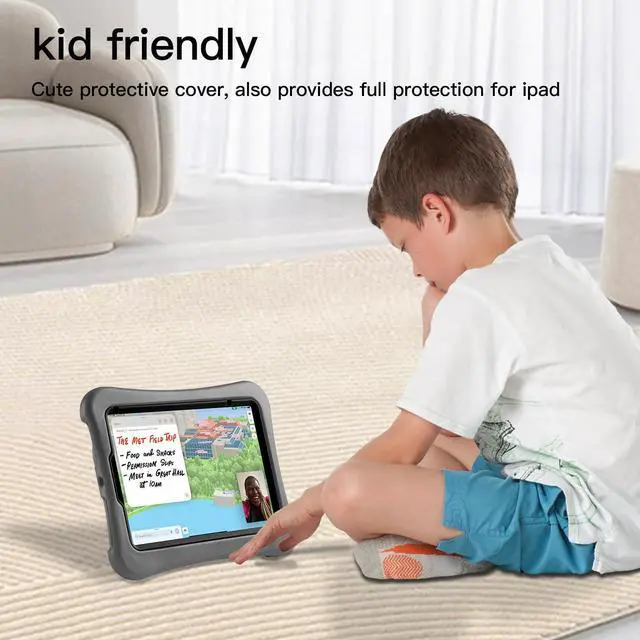 Alt view image 5 of 5 - LeiJue Kids Case for iPad Mini 7 (A17 Pro) 2024 /iPad Mini6 2021, Light Weight Heavy Duty/Shockproof/Drop Proof with Handle/Kickstand, Child Friendly Cover for iPad Mini 7th/6th Gen 8.3inch (Grey)