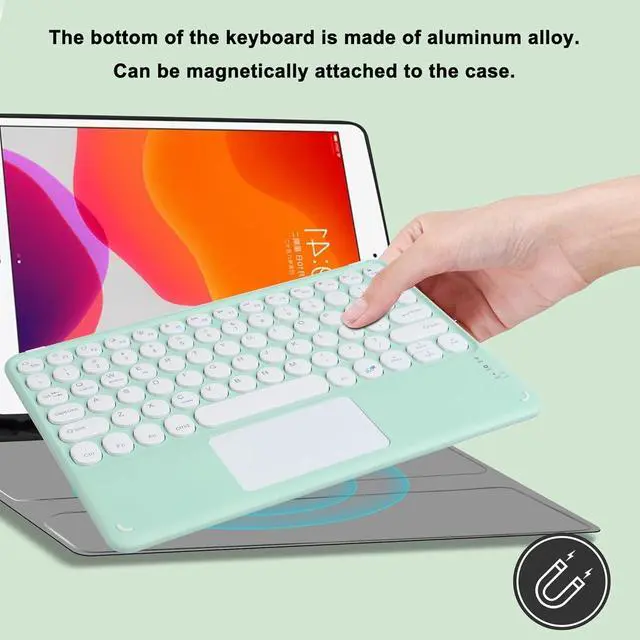 Alt view image 2 of 5 - KUYHRF Wireless Keyboard with Touchpad, Ultra-Thin Rechargeable Bluetooth Keyboard Mini Wireless Keyboard with trackpad Round Key for iPad pro/iPad/iOS/Mac OS/Android/Windows (Green)