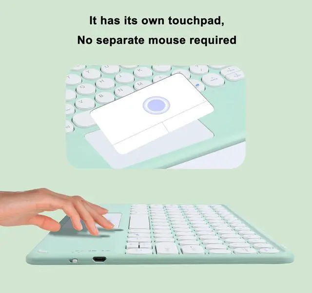Alt view image 3 of 5 - KUYHRF Wireless Keyboard with Touchpad, Ultra-Thin Rechargeable Bluetooth Keyboard Mini Wireless Keyboard with trackpad Round Key for iPad pro/iPad/iOS/Mac OS/Android/Windows (Green)