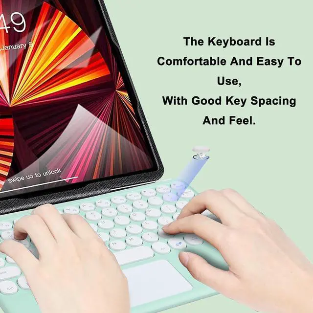 Alt view image 5 of 5 - KUYHRF Wireless Keyboard with Touchpad, Ultra-Thin Rechargeable Bluetooth Keyboard Mini Wireless Keyboard with trackpad Round Key for iPad pro/iPad/iOS/Mac OS/Android/Windows (Green)