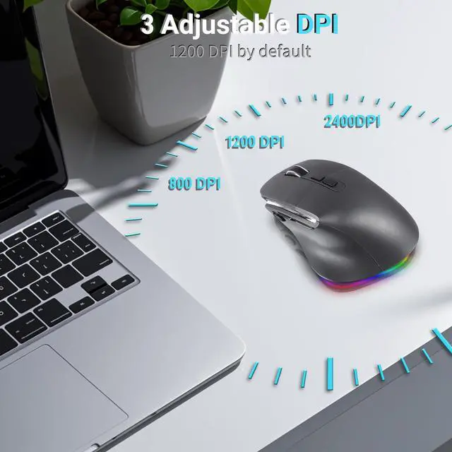 Alt view image 3 of 5 - Ergonomic Mouse,Bluetooth Vertical Wireless Mouse,LED Rechargeable Optical Computer Mice, Portable(BT5.2 or USB 2.4GHz) Dual Mode,1000/1600/2400 DPI,8 Buttons for Laptop,Desktop,PC,Macbook (grey)