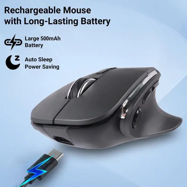 Alt view image 4 of 5 - Ergonomic Mouse,Bluetooth Vertical Wireless Mouse,LED Rechargeable Optical Computer Mice, Portable(BT5.2 or USB 2.4GHz) Dual Mode,1000/1600/2400 DPI,8 Buttons for Laptop,Desktop,PC,Macbook (grey)
