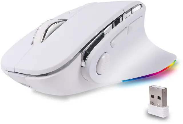 Main image of Ergonomic Mouse,Bluetooth Vertical Wireless Mouse,LED Rechargeable Optical Computer Mice, Portable(BT5.2 or USB 2.4GHz) Dual Mode,1000/1600/2400 DPI,8 Buttons for Laptop,Desktop,PC,Macbook (white)