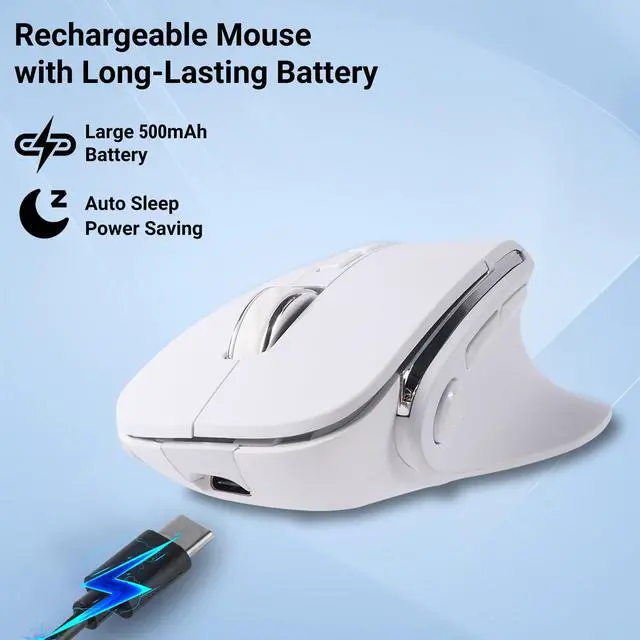 Alt view image 5 of 5 - Ergonomic Mouse,Bluetooth Vertical Wireless Mouse,LED Rechargeable Optical Computer Mice, Portable(BT5.2 or USB 2.4GHz) Dual Mode,1000/1600/2400 DPI,8 Buttons for Laptop,Desktop,PC,Macbook (white)