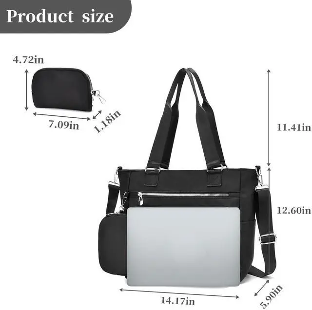 Alt view image 3 of 5 - I IHAYNER Laptop Tote Bag for Women 15.6 Inch Waterproof Canvas Work Bag Business Briefcase Computer Bags for Travel with Coin Purse Black