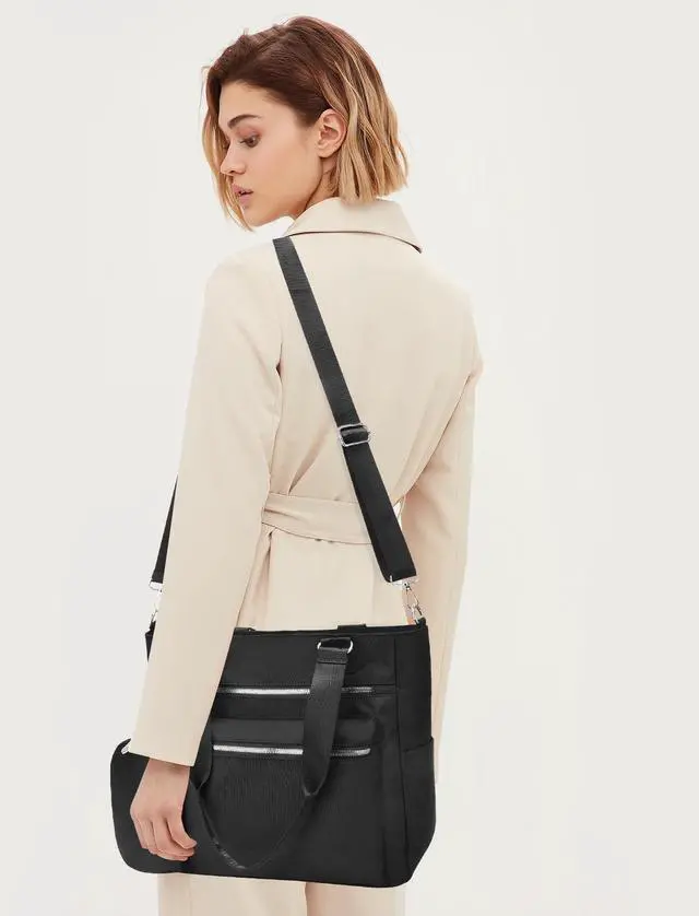 Alt view image 4 of 5 - I IHAYNER Laptop Tote Bag for Women 15.6 Inch Waterproof Canvas Work Bag Business Briefcase Computer Bags for Travel with Coin Purse Black