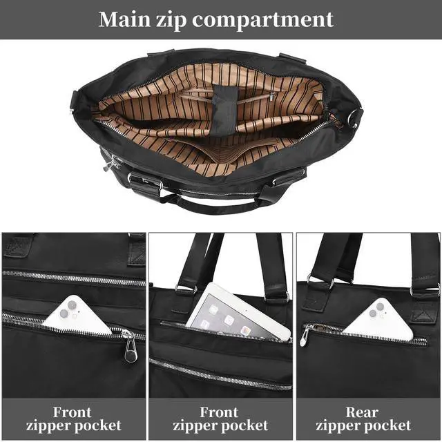 Alt view image 5 of 5 - I IHAYNER Laptop Tote Bag for Women 15.6 Inch Waterproof Canvas Work Bag Business Briefcase Computer Bags for Travel with Coin Purse Black