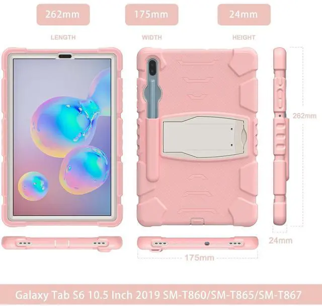 Alt view image 3 of 5 - KYJX Case for Samsung Galaxy Tab S6 10.5 Inch SM-T860/SM-T865, Dual Layer Slim Heavy Shockproof Rugged Boys Girls Silicone Case with Kickstand (Cherry Pink)