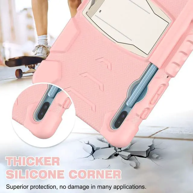 Alt view image 5 of 5 - KYJX Case for Samsung Galaxy Tab S6 10.5 Inch SM-T860/SM-T865, Dual Layer Slim Heavy Shockproof Rugged Boys Girls Silicone Case with Kickstand (Cherry Pink)