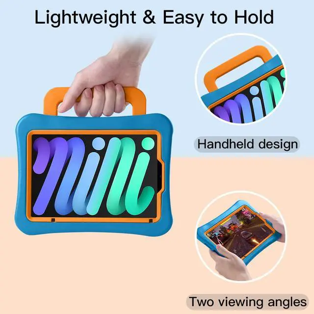 Alt view image 2 of 5 - LeiJue Kids Case for iPad Mini 7 (A17 Pro) 2024 /iPad Mini6 2021, Light Weight Heavy Duty/Shockproof/Drop Proof with Handle/Kickstand, Child Friendly Cover for iPad Mini 7th/6th Gen 8.3inch (Blue)