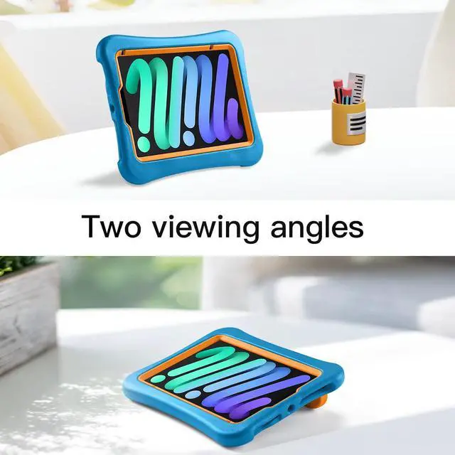 Alt view image 3 of 5 - LeiJue Kids Case for iPad Mini 7 (A17 Pro) 2024 /iPad Mini6 2021, Light Weight Heavy Duty/Shockproof/Drop Proof with Handle/Kickstand, Child Friendly Cover for iPad Mini 7th/6th Gen 8.3inch (Blue)