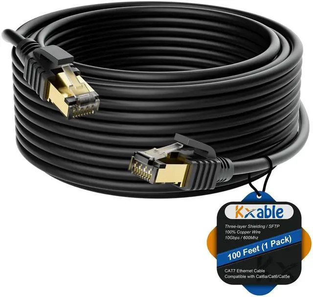 Main image of Cat 7 Ethernet Cable 100 Feet, Long High Speed Internet Cord, CAT7 RJ45 LAN Network Cable, Triple Shielding SFTP 10Gbps 600Mhz Patch Cable, Compatible with CAT6A CAT6 CAT5E CAT5 Cable