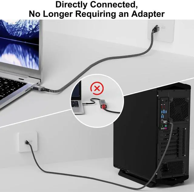 Alt view image 2 of 5 - USB to Ethernet Cable 15 FT, USB 3.0 A Male to RJ45 Male Cord, Directly Connected, Aluminum Portable Gigabit LAN Network Cable for Laptop, PC, Switch, More, Braided with 5 Pcs Ties