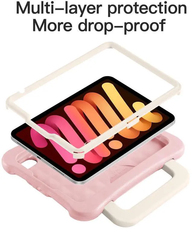 Alt view image 2 of 5 - LeiJue Kids Case for iPad Mini 7 (A17 Pro) 2024 /iPad Mini6 2021, Light Weight Heavy Duty/Shockproof/Drop Proof with Handle/Kickstand, Child Friendly Cover for iPad Mini 7th/6th Gen 8.3inch (Pink)