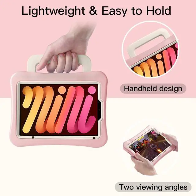 Alt view image 4 of 5 - LeiJue Kids Case for iPad Mini 7 (A17 Pro) 2024 /iPad Mini6 2021, Light Weight Heavy Duty/Shockproof/Drop Proof with Handle/Kickstand, Child Friendly Cover for iPad Mini 7th/6th Gen 8.3inch (Pink)