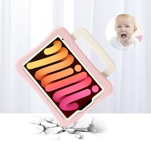 Alt view image 3 of 5 - LeiJue Kids Case for iPad Mini 7 (A17 Pro) 2024 /iPad Mini6 2021, Light Weight Heavy Duty/Shockproof/Drop Proof with Handle/Kickstand, Child Friendly Cover for iPad Mini 7th/6th Gen 8.3inch (Pink)