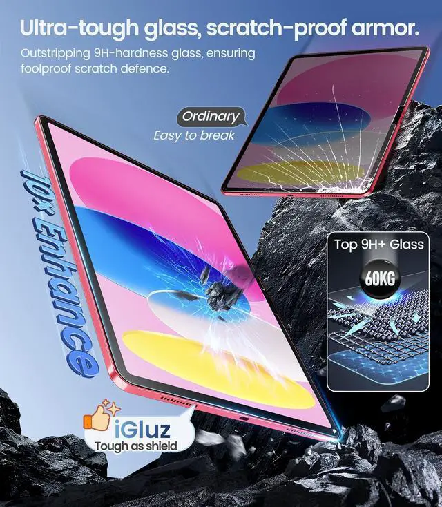 Alt view image 4 of 5 - iGluz 2 Pack for iPad 11th/10th Gen.(A16 2025/2022,11/10.9 inch)9H+ Tempered Glass Screen Protector with Easy-Install Box[12FT Grade Shatterproof]Apple Pencil Compatible,HD Clarity,Scratch Resistant