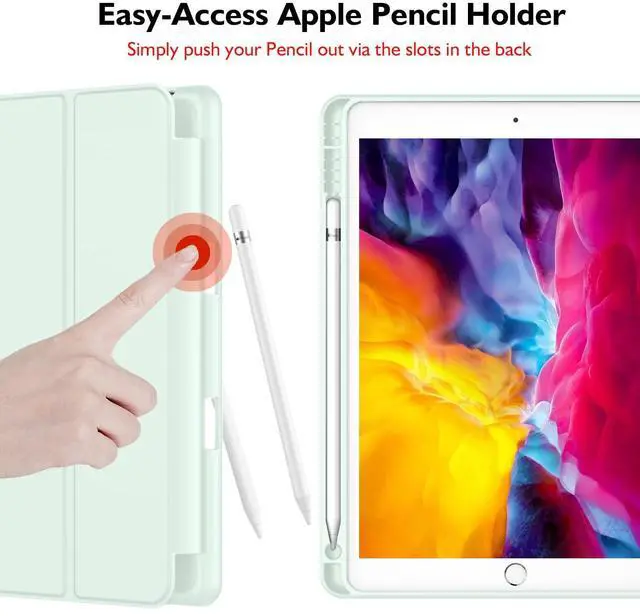 Alt view image 2 of 5 - iMieet iPad 9.7 Case (2018/2017 Model, 6th/5th Generation), Smart Cover with Pencil Holder and Soft Baby Skin Silicone Back and Full Body Protection, Auto Wake/Sleep Cover (Pale Green)
