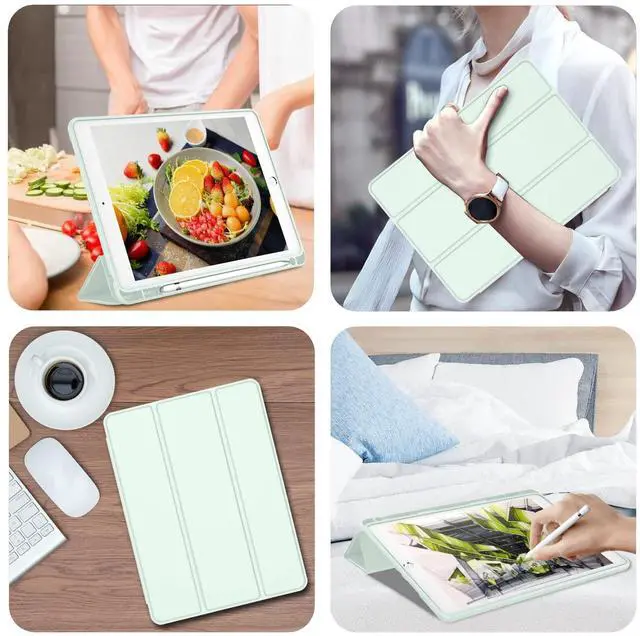Alt view image 4 of 5 - iMieet iPad 9.7 Case (2018/2017 Model, 6th/5th Generation), Smart Cover with Pencil Holder and Soft Baby Skin Silicone Back and Full Body Protection, Auto Wake/Sleep Cover (Pale Green)