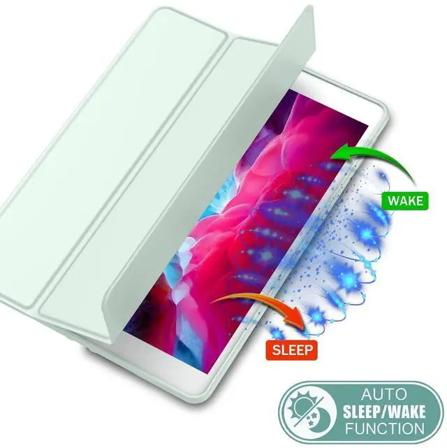 Alt view image 5 of 5 - iMieet iPad 9.7 Case (2018/2017 Model, 6th/5th Generation), Smart Cover with Pencil Holder and Soft Baby Skin Silicone Back and Full Body Protection, Auto Wake/Sleep Cover (Pale Green)