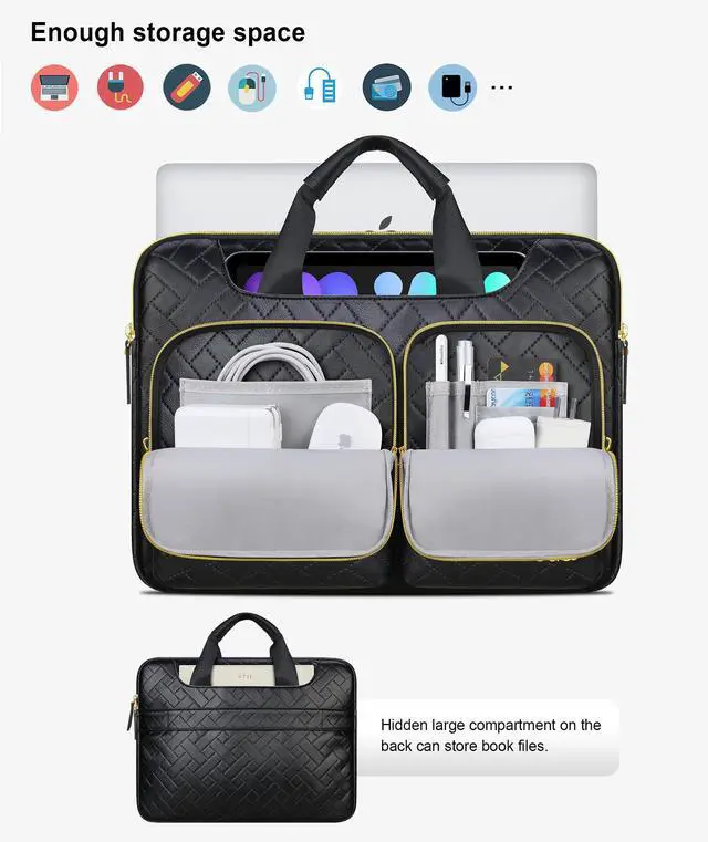 Alt view image 2 of 5 - Lacdo 360deg Protective Laptop Shoulder Bag, 14 inch Computer Bag for 14 inch New MacBook Pro M4/M3/M2/M1 Chips Pro Max A3112 A3401 A3185 A2918 A2992 A2779 A2442 2024-2021 Messenger Bag, Elegant Black