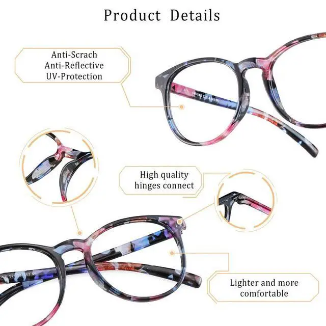 Alt view image 2 of 5 - LifeArt Blue Light Blocking Glasses, Computer Reading Glasses with Spring Hinge, Gaming Glasses, TV Glasses for Women Men, Anti Glare (Pink Floral+Clear Pink+Transparent,0.00 Magnification)