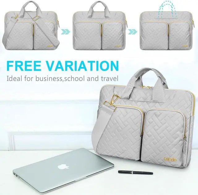 Alt view image 4 of 5 - Lacdo 360deg Protective Laptop Shoulder Bag, 14 Inch Laptop Sleeve Case for HP Dell ASUS Acer Chromebook 14, HP Stream, Dell Inspiron, IdeaPad, Acer Spin, ASUS ZenBook Computer Bag, Space Gray