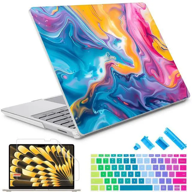 Main image of May Chen Compatible with Microsoft Surface Laptop Go 3/2/1 12.4 Inch Case, Plastic Hard Shell with Keyboard Cover, Rainbow Colored Liquid