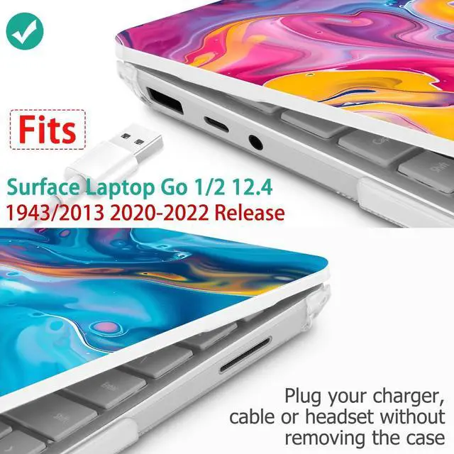 Alt view image 2 of 5 - May Chen Compatible with Microsoft Surface Laptop Go 3/2/1 12.4 Inch Case, Plastic Hard Shell with Keyboard Cover, Rainbow Colored Liquid
