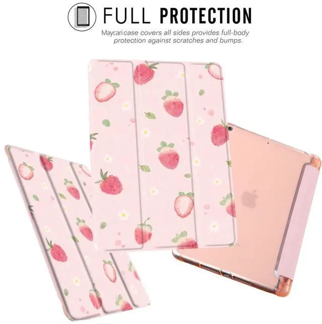 Alt view image 2 of 5 - MAYCARI Strawberry Daisy Design Case for iPad 10.2 inch 2021/2020/2019 with Pencil Holder, Cute Floral iPad 9th/8th/7th Generation Soft TPU Back Protective Case, Auto Sleep/Wake Cover Slim Shell