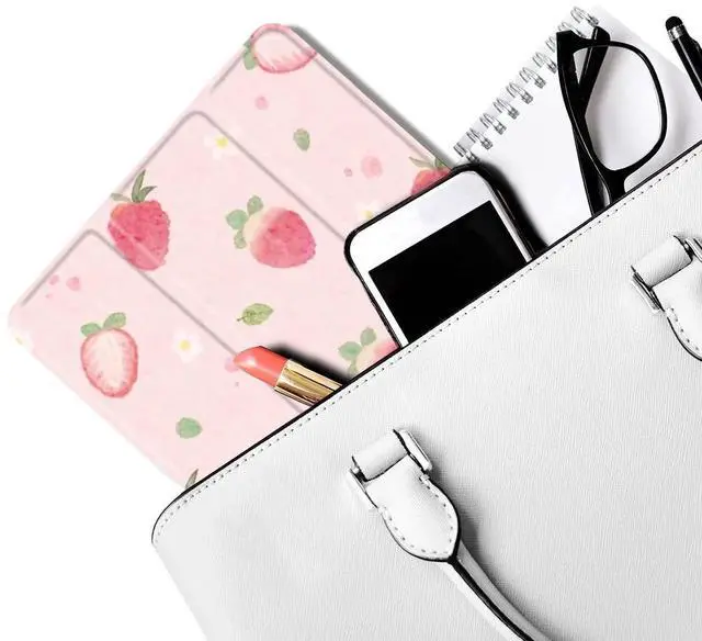 Alt view image 5 of 5 - MAYCARI Strawberry Daisy Design Case for iPad 10.2 inch 2021/2020/2019 with Pencil Holder, Cute Floral iPad 9th/8th/7th Generation Soft TPU Back Protective Case, Auto Sleep/Wake Cover Slim Shell