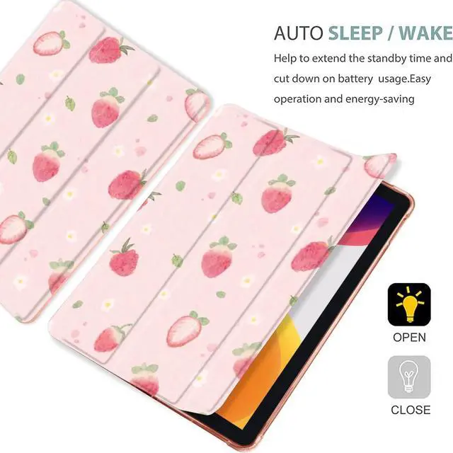 Alt view image 4 of 5 - MAYCARI Strawberry Daisy Design Case for iPad 10.2 inch 2021/2020/2019 with Pencil Holder, Cute Floral iPad 9th/8th/7th Generation Soft TPU Back Protective Case, Auto Sleep/Wake Cover Slim Shell