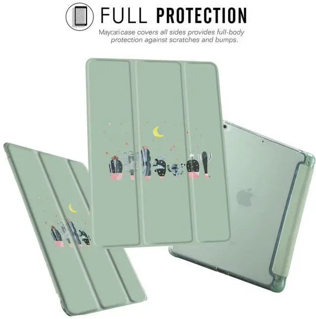 Alt view image 2 of 5 - MAYCARI Cactus Case for iPad 10.2 inch 2021/2020/2019 with Pencil Holder, Cute for iPad 9th/8th/7th Generation Protective Case with Soft TPU Back, Auto Sleep/Wake Cover Slim Shell for Girls Women