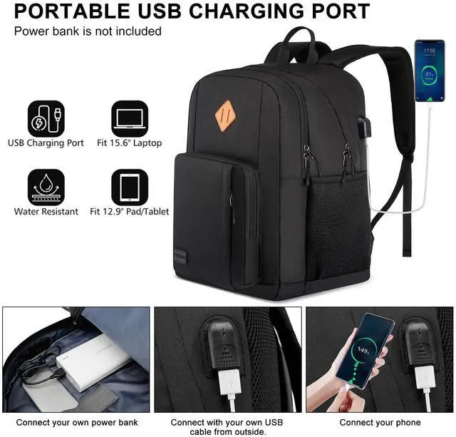Alt view image 3 of 5 - Backpack for Men Women, School Backpacks for Teen Boys Girls, Lightweight Laptop Backpack for Travel with USB Charger, Water Resistant Black Backpack