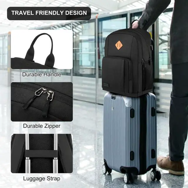 Alt view image 5 of 5 - Backpack for Men Women, School Backpacks for Teen Boys Girls, Lightweight Laptop Backpack for Travel with USB Charger, Water Resistant Black Backpack