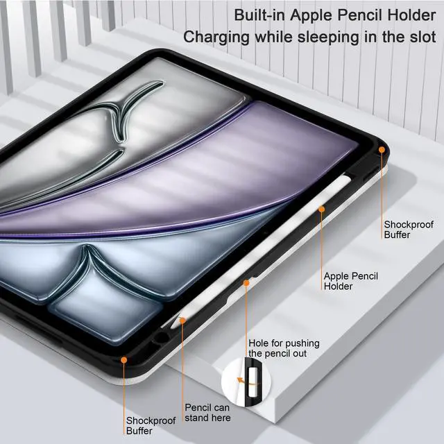 Alt view image 2 of 5 - MEEgoodo Case for iPad Air 13 inch 2025 2024 (M3/M2), Tablet Cases with Trifold Stand + Pencil Holder + Auto Wake/Sleep + Soft TPU Back Cover, Abstract Ocean