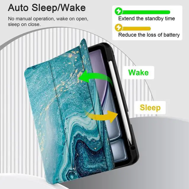 Alt view image 3 of 5 - MEEgoodo Case for iPad Air 13 inch 2025 2024 (M3/M2), Tablet Cases with Trifold Stand + Pencil Holder + Auto Wake/Sleep + Soft TPU Back Cover, Abstract Ocean
