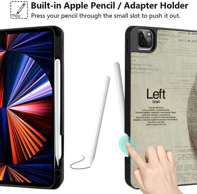 Alt view image 3 of 5 - MEEgoodo for iPad Pro M2 12.9 Case 6th/5th/4th/3rd Generation 2022 2021 2020 2018 with Pencil Holder, Tablet Cover with Soft TPU Back Shell, Brain