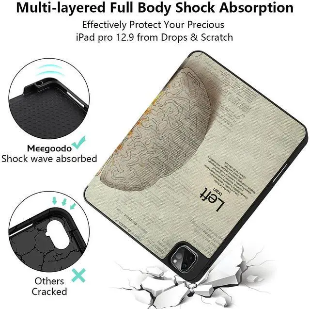 Alt view image 4 of 5 - MEEgoodo for iPad Pro M2 12.9 Case 6th/5th/4th/3rd Generation 2022 2021 2020 2018 with Pencil Holder, Tablet Cover with Soft TPU Back Shell, Brain