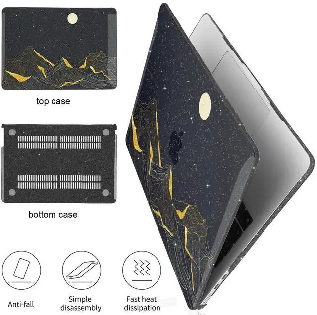 Alt view image 4 of 5 - LCMOCICO for M4 MacBook Air 13.6 inch Case 2025 2024 2023 2022 Release A3240 A3113 M3 A2681 M2 Liquid Retina Display & Touch ID, Glitter Crystal Black Plastic Hard Shell Cover, Gold Mountain & Moon