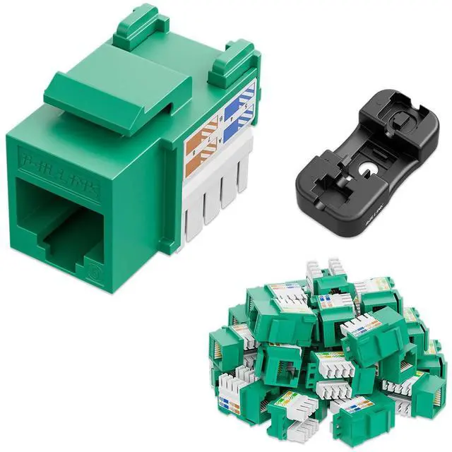Main image of Iwillink 10Gbps Cat6 Keystone Jack, RJ45 Keystone Jack 25-Pack and Keystone Punch-Down Stand, UTP Modular Ethernet Jack Insert 90-Degree, Punch Down Keystone Jack Adapter, Green