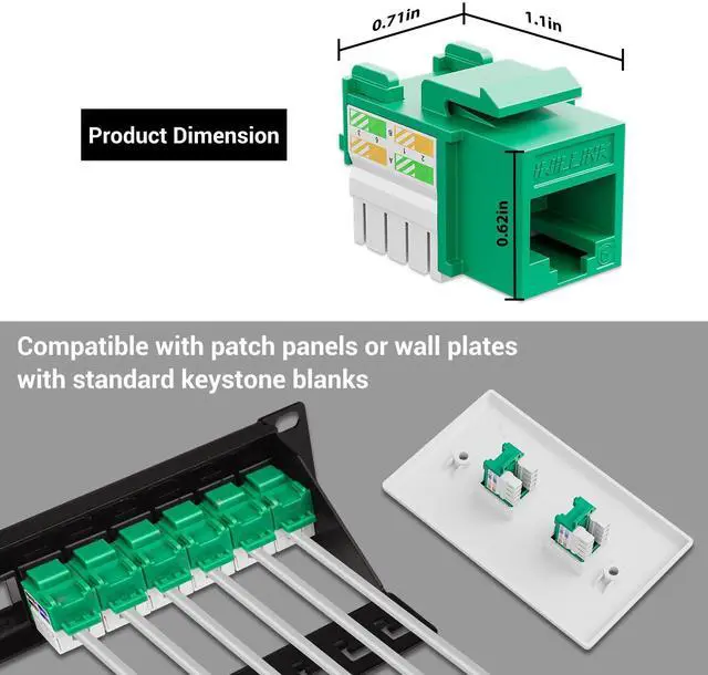 Alt view image 4 of 5 - Iwillink 10Gbps Cat6 Keystone Jack, RJ45 Keystone Jack 25-Pack and Keystone Punch-Down Stand, UTP Modular Ethernet Jack Insert 90-Degree, Punch Down Keystone Jack Adapter, Green