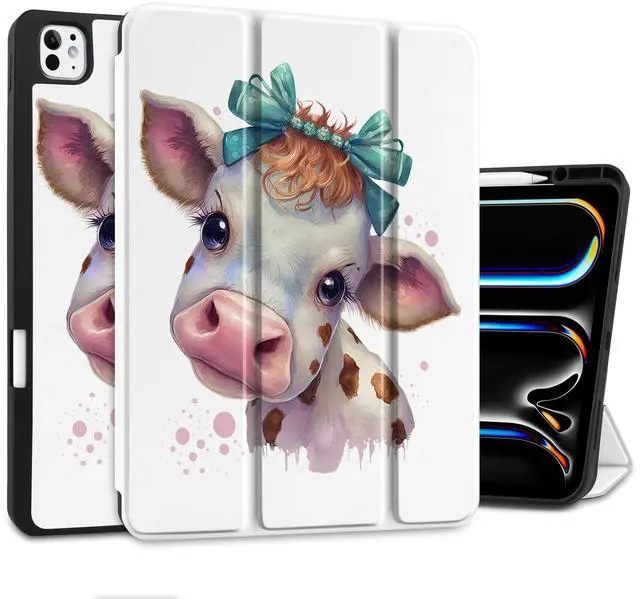 Main image of MEEgoodo Case for M4 iPad Pro 13 inch Case 2024, Tablet Cover with Trifold Stand + Pencil Holder + Auto Wake/Sleep + Soft TPU Back Cover for Kids, Baby Cow