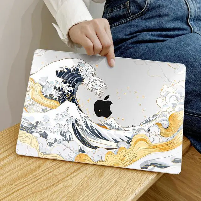 Alt view image 3 of 5 - MEEgoodo for M2 MacBook Pro 13 inch Case 2022 2021 2020,Crystal Cover Fit Model A2338 M2/M1 A2251 A2289, Flexible Plastic Case for 13.3-inch Laptop, Hard Shell for MacBook Pro M2,Wave Illustration