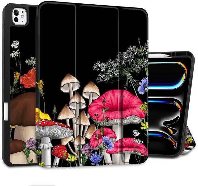 Main image of MEEgoodo Case for M4 iPad Pro 13 inch Case 2024, Tablet Cover with Trifold Stand + Pencil Holder + Auto Wake/Sleep + Soft TPU Back Cover for Kids, Forest of Mushrooms