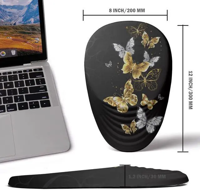 Alt view image 4 of 5 - LSLXDCLJ Ergonomic Mouse Pad with Wrist Rest Support,Mousepad Relief Carpal Tunnel Pain, Entire Memory Foam Mouse Pad with Non-Slip PU Base, Wireless Mouse Pad, Butterfly