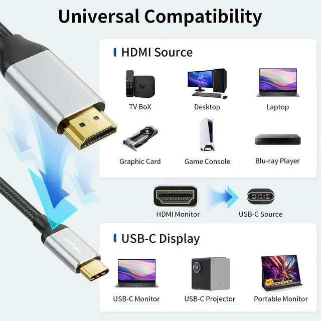 Alt view image 3 of 5 - HDMI to USB C Cable Adapter 4K@60Hz 6FT, HDMI 2.0 Input to USB Type C Output Display Converter, USB Powered, Compatible with Xreal Air, Nreal Air, Steam Deck Dock, PS5, Xbox, PC, Portable Monitor