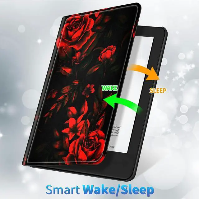 Alt view image 3 of 5 - Slim Case for All-New  Fire HD 8 and Fire HD 8 Plus Tablet (12th Generation/10th Generation, 2022/2020 Release), Smart Standing Cover with Auto Sleep/Wake, Red Rose Art